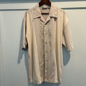 Cream Linen Blend Shirt‎ Men XL Ivory Colorblock Beach Casual Resort Vacation